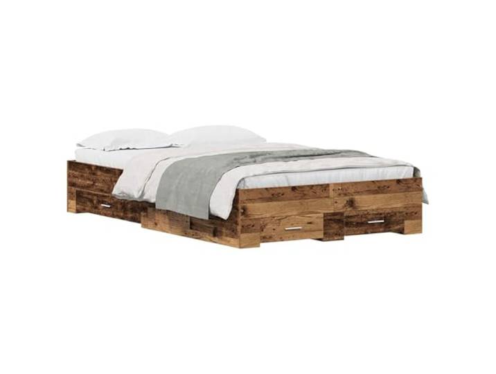 PUGYNBK Bettgestell mit Schublade aus Altholz, 120 x 200 cm Integrierte Lagerung, feste Lamellen, Landhausstil, robustes Holz, einfache Reinigung