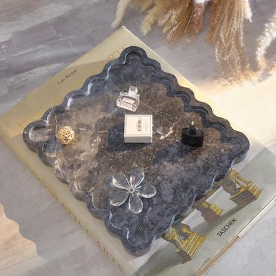 "SAFAVIEH Ava Scalloped 1.13-Inch Marble Tray, Charcoal - 12"" W x 11"" D x 1.1"" H"