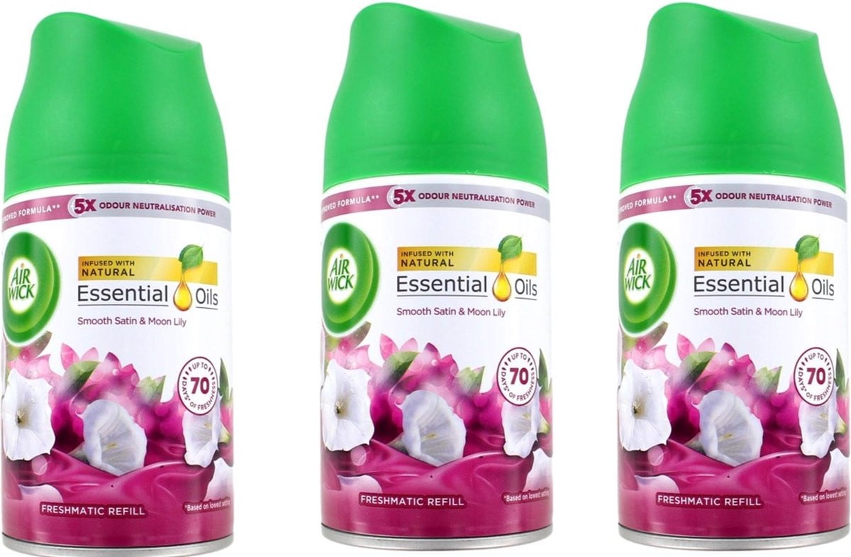 Air Wick Fresh Matic Navullingen Smooth Satin & Moon Lily - Voordeelverpakking 3 x 250 ml