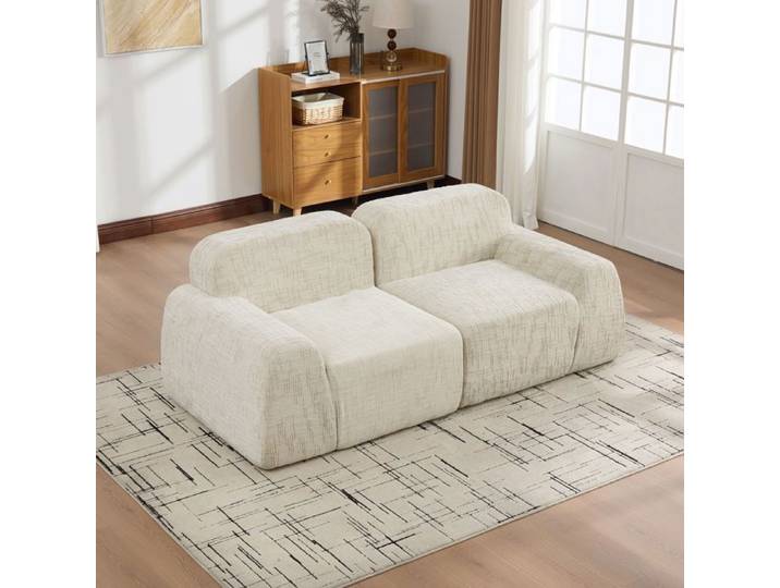 Canapé 2 places en Chenille Canapé modulable pour salon Sans montage 198x90x73cm Beige
