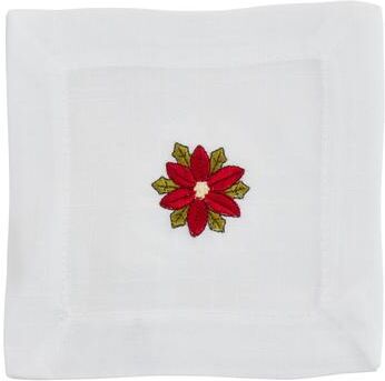 Saro Lifestyle "Embroidered Cocktail Napkins With Poinsettia Design (Set of 12) - 6""x6"""