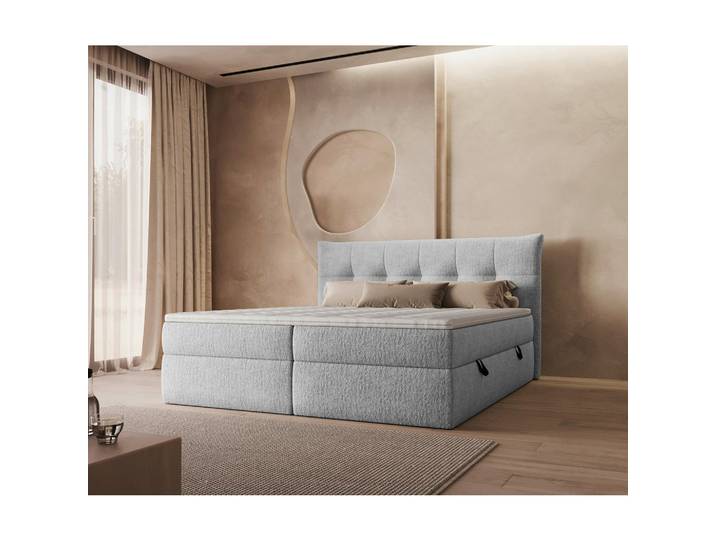 Boxbett, Grau, 140x200 cm, Textil, Bettkasten & Gepolstertes Kopfteil, Modern