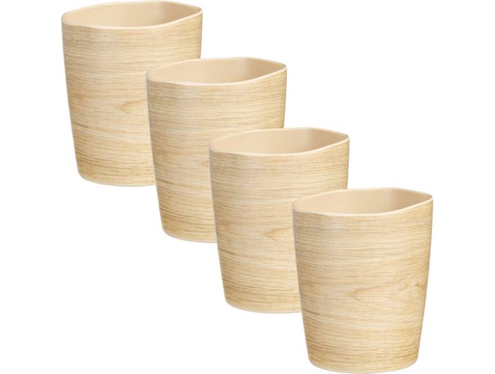 4er-Set Bruchfester Melaminbecher in Holzoptik-Design, 9 x 11 cm