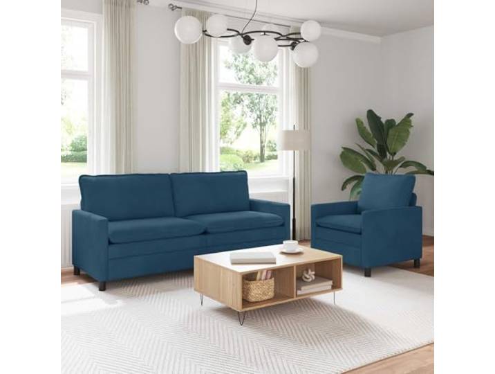 pokgdf Sofa Set 2er Blau Samt, Wohnzimmer Couch Metallrahmen, Doppellagige Kissen, Abnehmbare Bezüge, Modernes Design