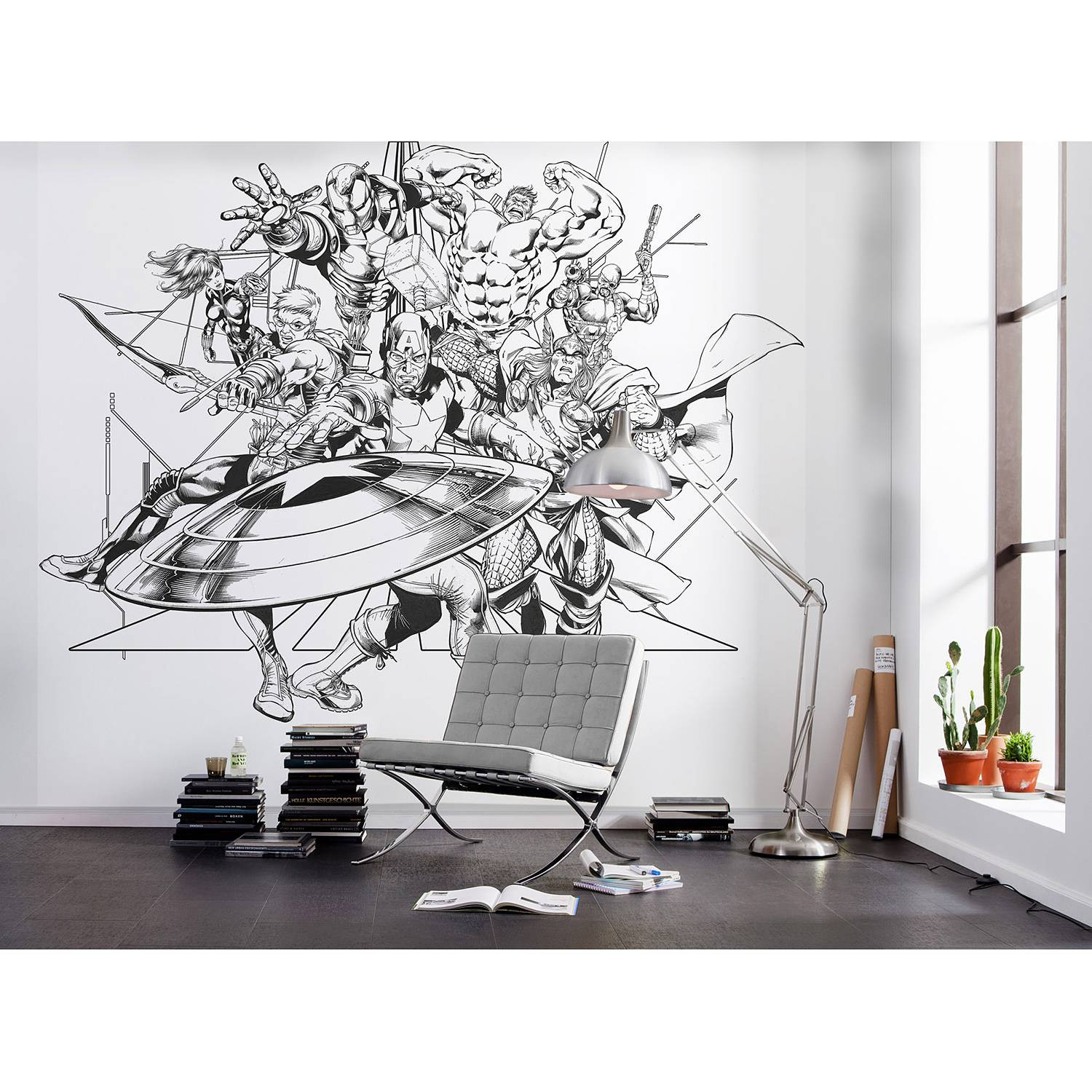 home24 Fotobehang Avengers Black and White 300 x 280 cm
