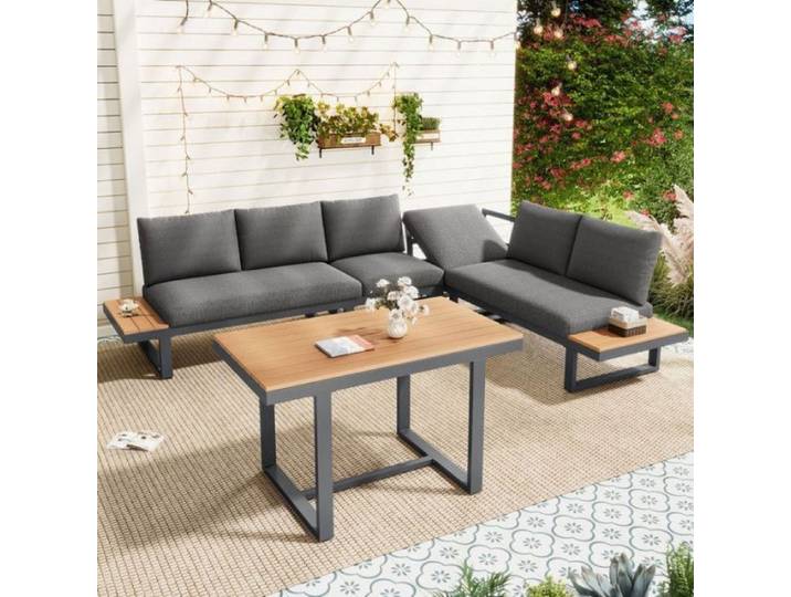 Salon de jardin en position d'angle meubles avec fonction d'inclinaison réglable 252x197x65.5 cm antirouille