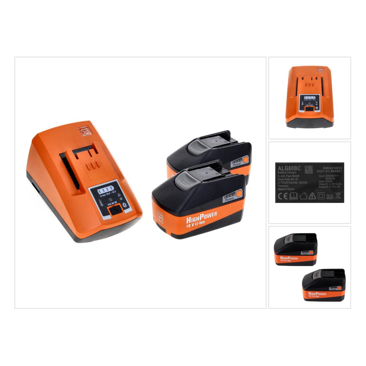 Fein Akku Starter Set Schnellladergerät ALG 80 BC + 2x Li Ion 18 V 5.2 Ah (18 V) (92604325010)
