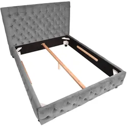riess-ambiente Doppelbett PARIS - 180x200cm grau Samt Chesterfield