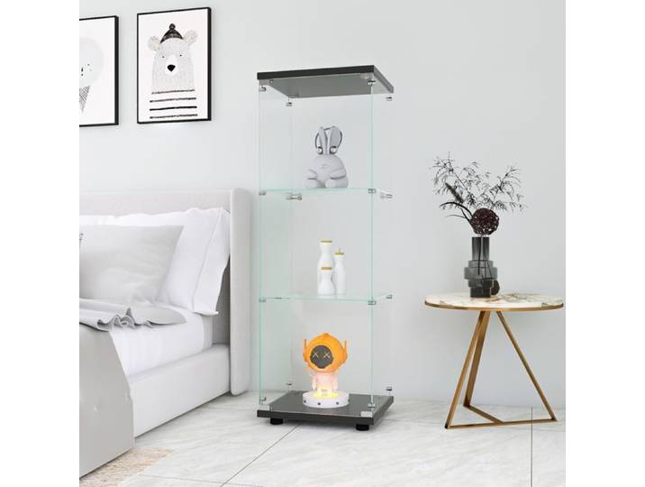 Vitrine en Verre 3 étagères Vitrine Vitrine avec Serrure pour Chambre Salon et Salle à Manger 42.41*36*125cm Noir