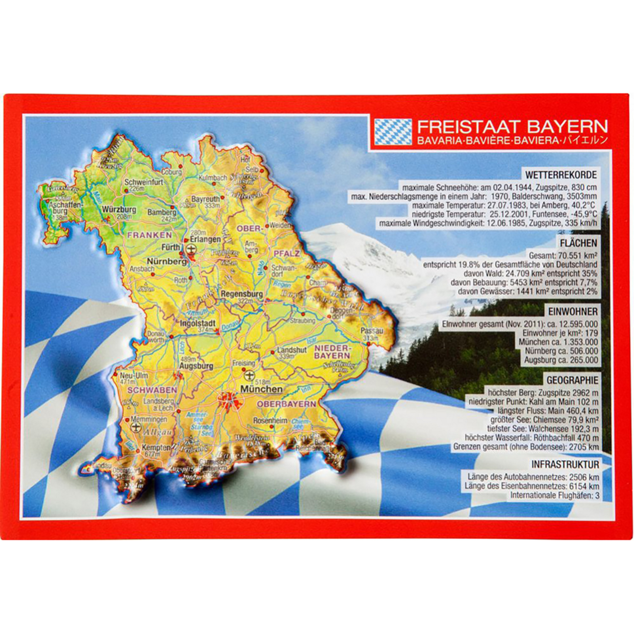 Georelief 3D Reliefpostkarte Bayern Postkarten