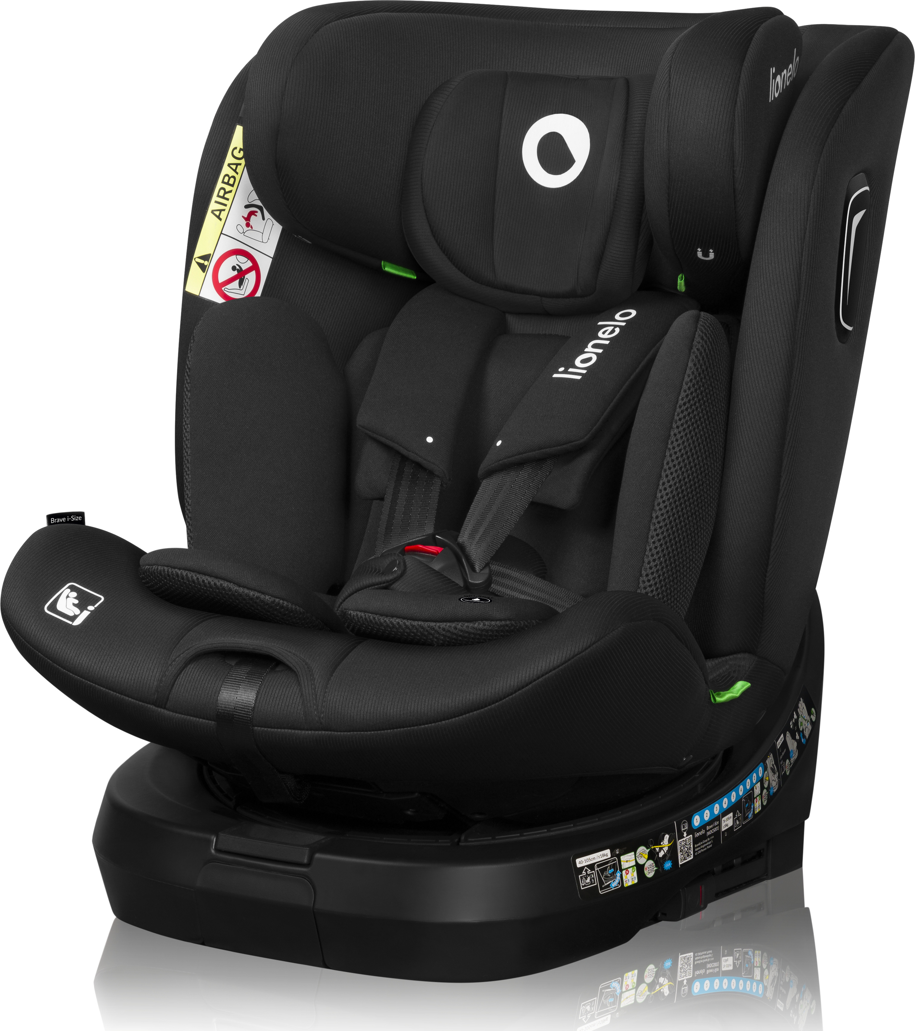 Lionelo Brave i-Size 360° drehbarer Autositz für Kinder , Einbau vorwärts und rückwärtsgerichtet, ISOFIX TopTether, Seitenschutz - Schwarz