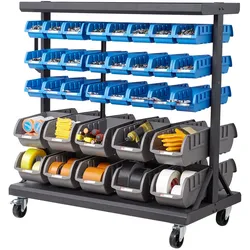 VEVOR Fahrregal mit Stapelboxen Set, Mobiles Lagerregal mit 5 Ebenen & 68 Sortimentskästen für Kleinteile in zwei Größen, 900x500x950 mm, doppelseitig, für Werkstatt, Garage, Lager & Büro