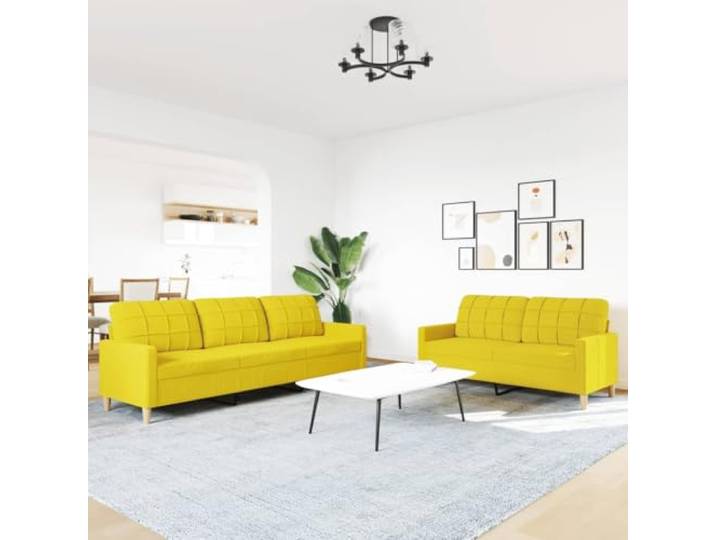 KTHLBRH Sofa-Set, 2-teilig, hellgelb, Stoff Weiches Polyester, robuster Metallrahmen, Schaumstoffpolsterung, 2-Sitzer + 3-Sitzer