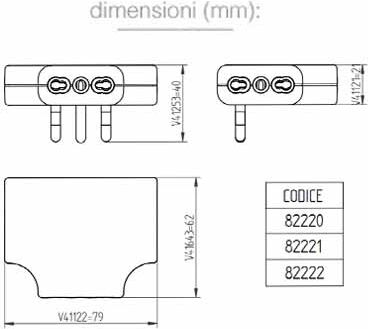 Fanton Adattatore Triplo Piatto Spina Italiana 2p+t 16a 3 Prese Bipasso Italiane 2p+t 16a Corpo Bianco  82220