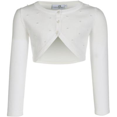 Bolero HAPPY GIRLS "cardigan", Mädchen, Gr. 158, ecru, Strick, Obermaterial: 100% Polyester, unifarben, bauchfrei, Rundhals, Strickjacken Bolero, vorne mit schönen Zierperlen bestickt