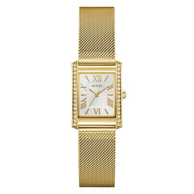 Quarzuhr GUESS "BONNET", goldfarben, weiß, goldfarben, Armbanduhren, Damen, Quarzuhr, Armbanduhr, Damenuhr, Edelstahlarmband, analog