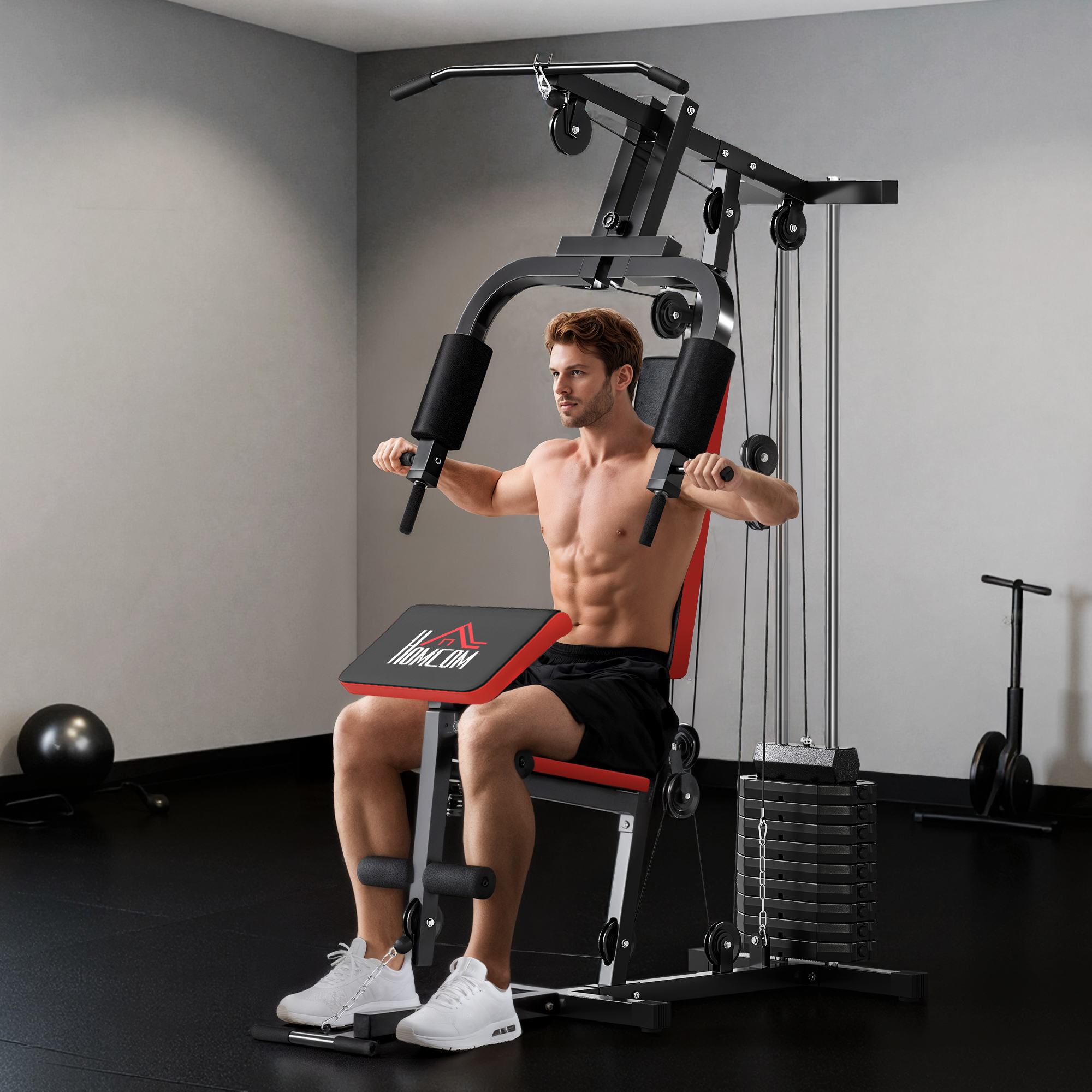 Homcom Power Tower Stazione Fitness Pesi 65kg, 135x103x210cm, Nero Rosso   Aosom Italy