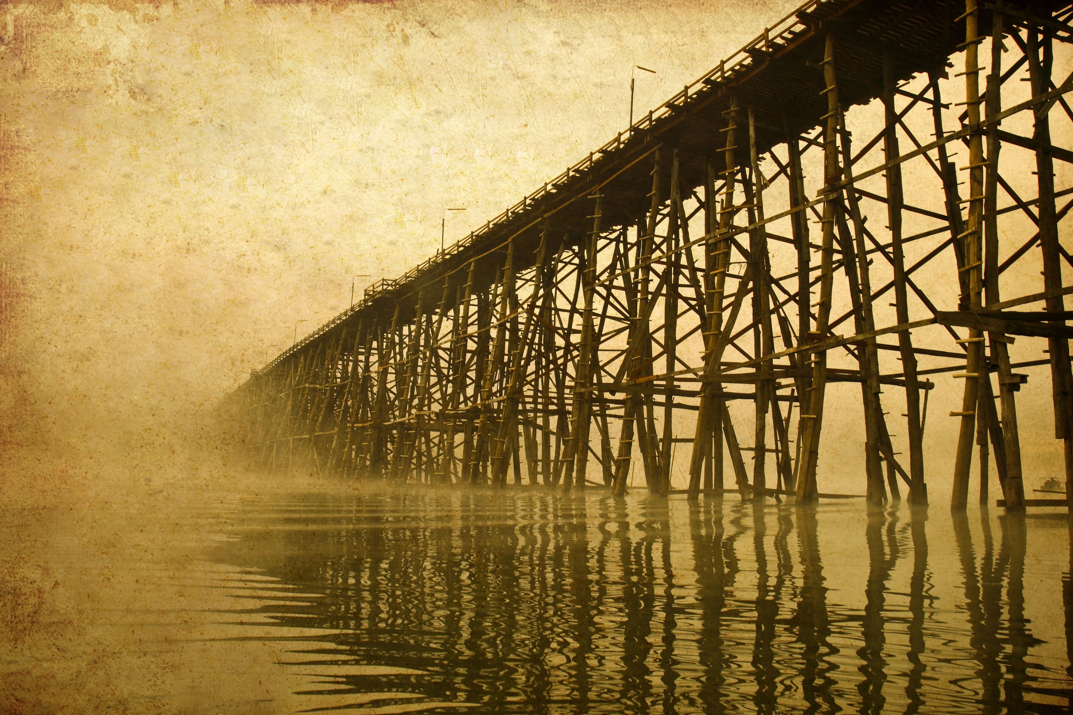 Papermoon "PIER-SEPIA VINTAGE WANDBILD MEER STRAND STEG OZEAN XXL" bunt B/L: 4,5m x 2,8m, Bahnen: 9 Stk.