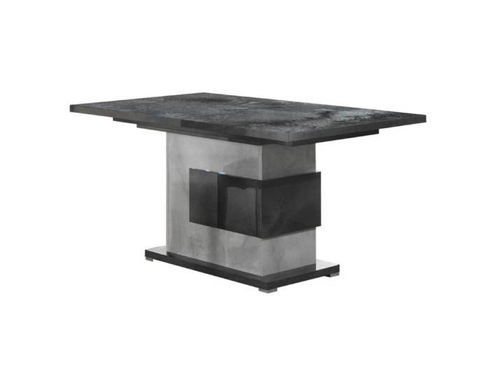 HOFFMAN - Table de Repas Allongeable à Pied Central Gris Aspect Pierre