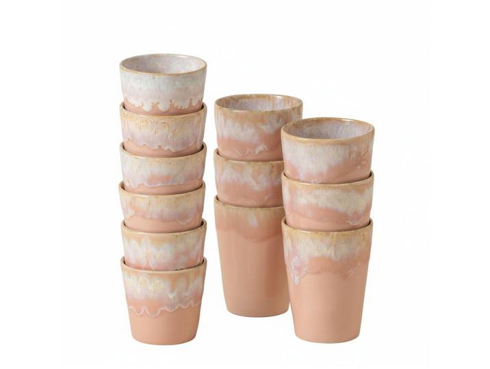 Costa Nova Kaffee-/Tassen Grespresso, Weiß Hochglanz, Altrosa, Keramik, 12-teilig, 375 ml,210 ml, Handmade in Europe, Kaffee & Tee, Tassen, Kaffeetassen-Sets