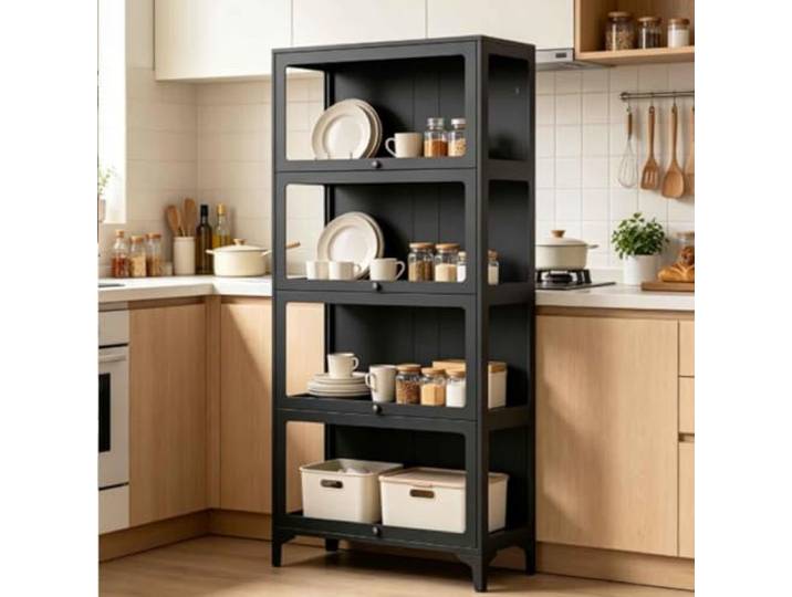 Schaukasten Vitrine,glasvitrine 4-lagen 32x78x165cm Sammlervitrine Stehend Vitrinenschrank Schwarz Metall Vitrine Glas Glasvitrine Stehend Stahl Wohnzimmer Küchenschrank Vitrine Sammlervitrine