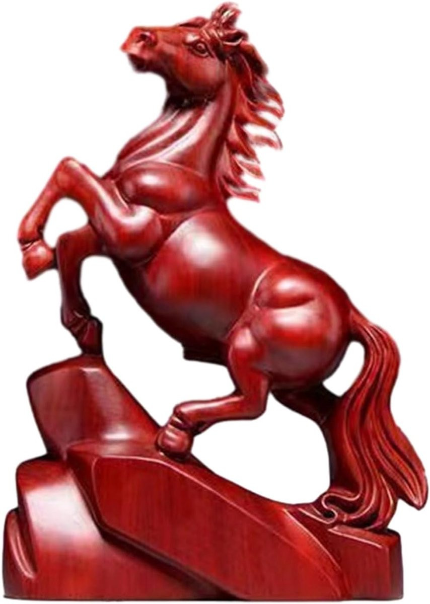 Handgesneden Houten Paard Beeldje Zodiac Sculptuur Feng Shui Decoratie Wijnrood Hoogte: 8 cm