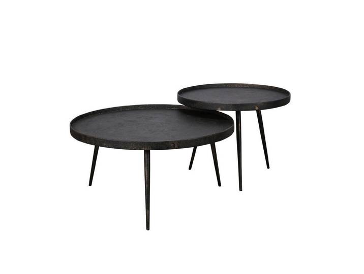 Feeling4Home Couchtisch 2er-Set Couchtisch Metonira - Metall Schwarz-Bronze, erhöhter Rand (2er-Set), Strukturierte Oberfläche im Antik-Look
