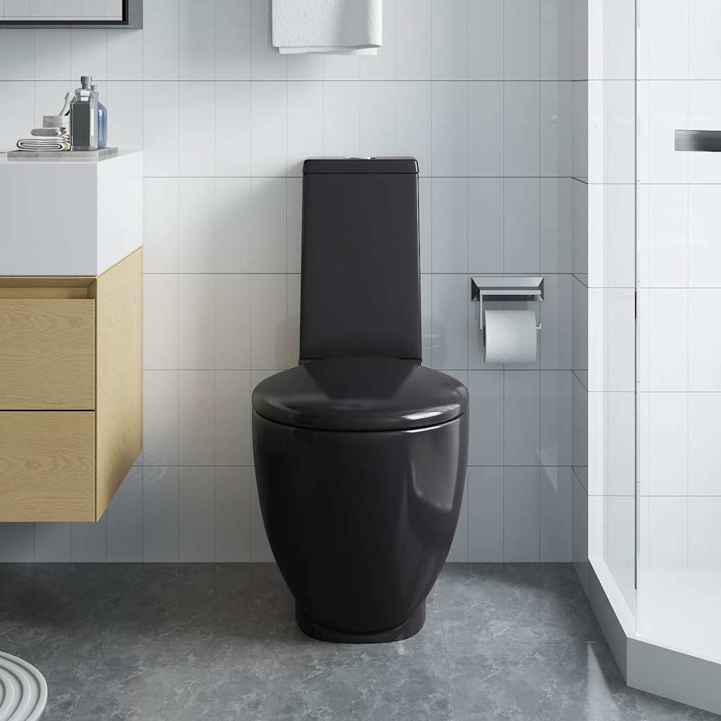 vidaXL Toilette en céramique Ronde Écoulement d'eau au fond Noir