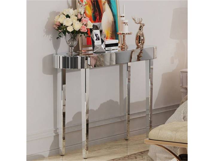 Table Console en Verre Miroir Meuble d'Entrée - 120x32x80m Argenté - Diamant Écrasé