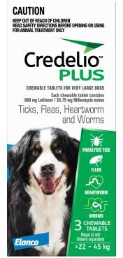 Credelio Plus For Extra Large Dog 22-45kg Blue 12 Chews