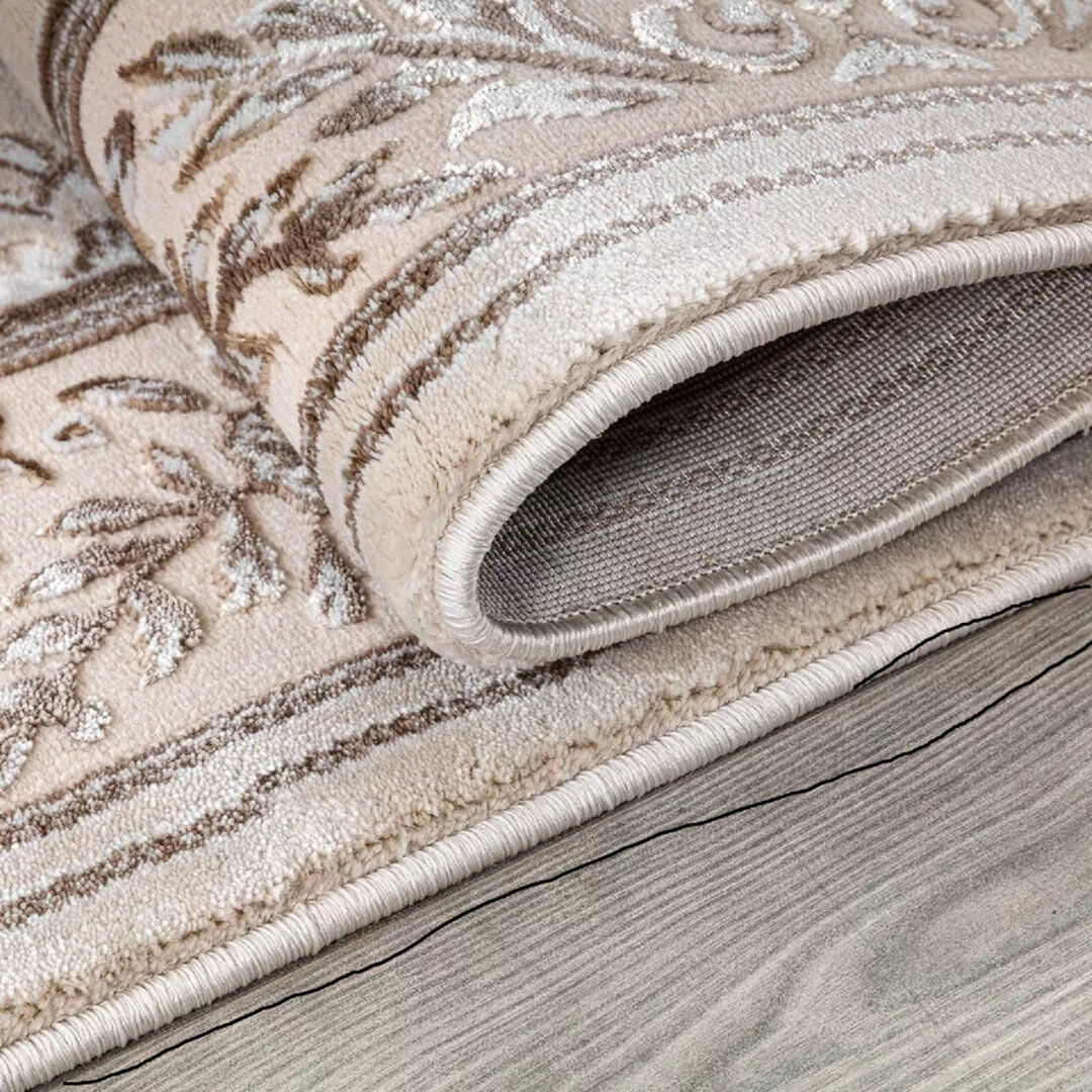 Rosalind Wheeler Floral Flatweave Area Rug Beige Rectangle 200 x 290 cm