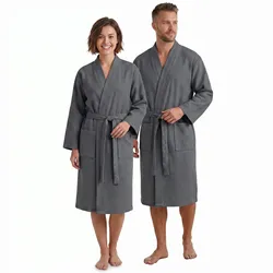 NYVI Bademantel NYVISpa Waffelpique - Unisex Saunamantel für Damen & Herren aus 100% Baumwolle - luftig leichter & atmungsaktiv Farbe:Anthrazit;Größe:M