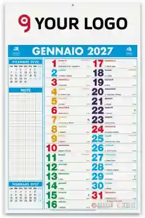 Calendario Olandese Multicolor Notes 2027 29x47cm 12 mesi Personalizzate o neutre