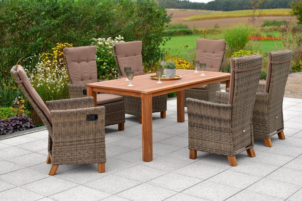 MERXXHANDELS Toskana Set 13tlg 6 Hochlehner Kissen Tisch 185x90cm 16909551