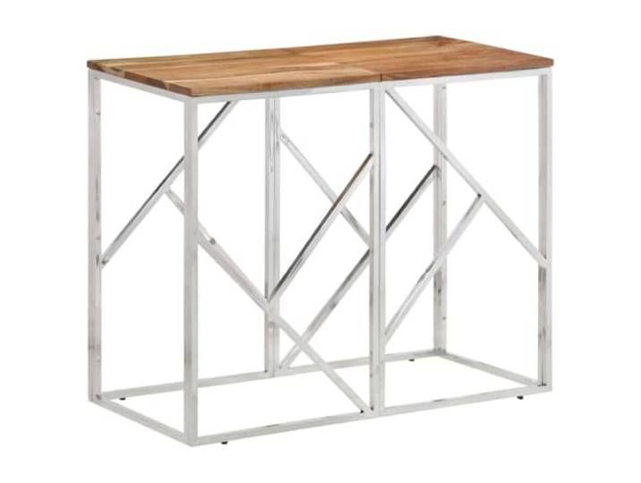 GPWERSDF Konsolentisch Silbern Edelstahl Massivholz Akazie Robust, Stabil, Pflegeleicht, Schmutzabweisend, Modernes Design für Flur