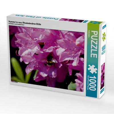 CALVENDO Puzzle Hummel in rosa Rhododendron Blüte | 1000 Teile Lege-Größe 64x48cm Foto-Puzzle für glückliche Stunden