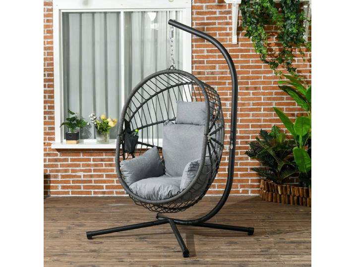 Fauteuil suspendu d'extérieur Egg Chair 120 x 106 x 188 cm gris avec coussin inclus
