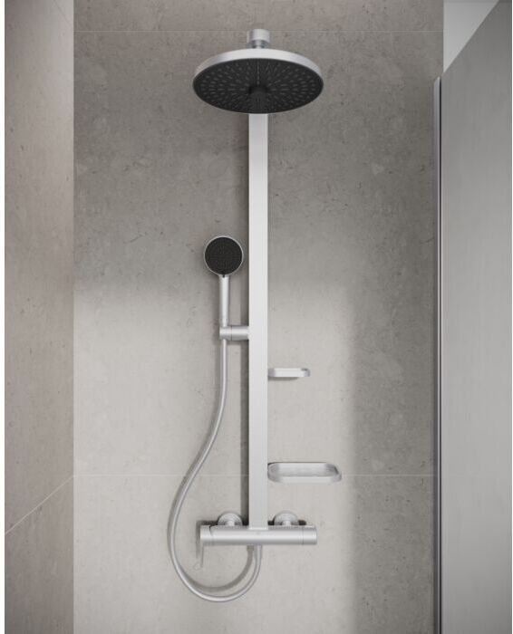 Ideal Standard Duschsystem BD584SI mit Brausearmatur, FirmaFlow-Kartusche, 2 Ablagen, silver