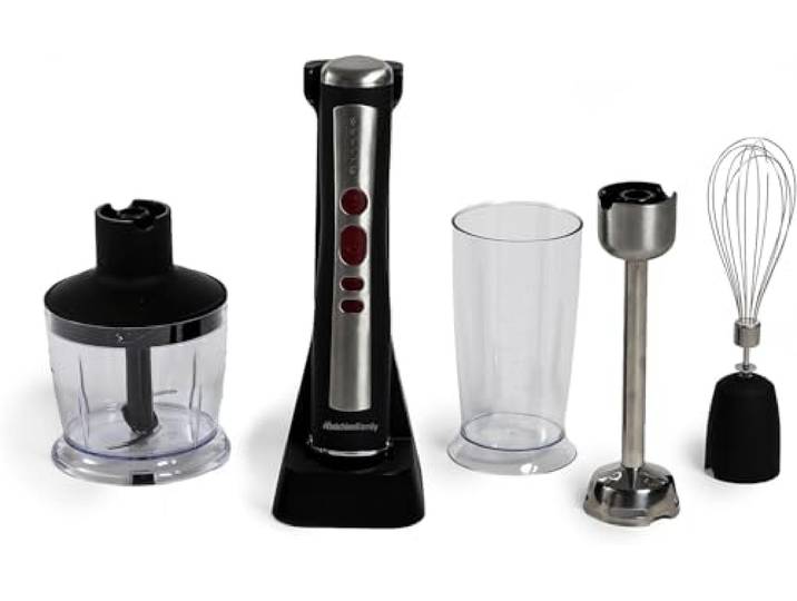 Melchioni Family Mixeur Plongeant Sans Fil Rechargeable\, Ensemble avec Batteur\, Hachoir\, Mixeur et Verre Gradué de 600 ml\, Modèle ZOE\, Couleur Noire