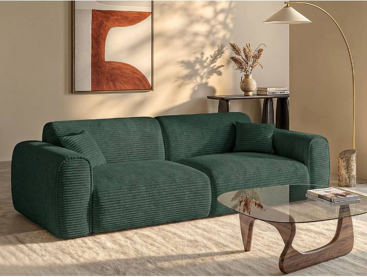 Sofa 4-Sitzer mit Matratze Schlafplatz 160 cm - Cord - Tannengrün - POGNIA