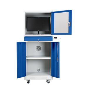 G-Office Computerschrank IPC/M1, lichtgrau / blau, aus Metall, für Industrie, abschließbar, fahrbar