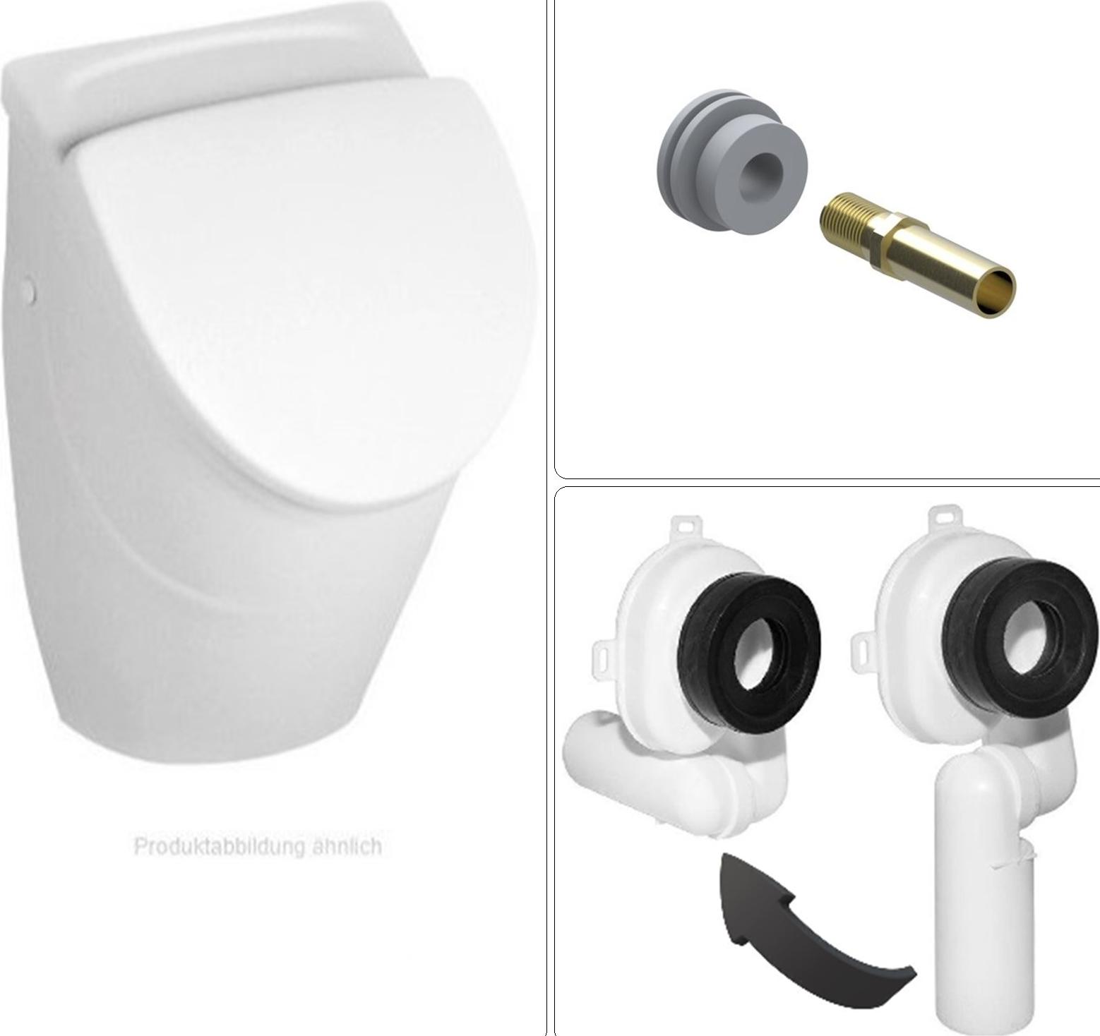 VILLEROY & BOCH O.NOVO Keramik Absaug Urinal Pissoir mit Deckel, Ablauf- und Einlaufgarnitur, weiß