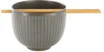 Gibson Elite Stoneware Noodle Bowl with Chopsticks in Grey