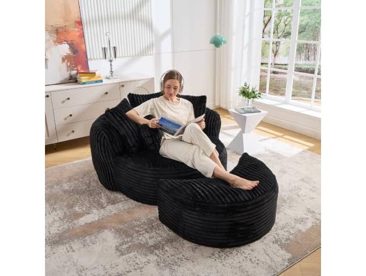 QQJIN Sofabett Ohne Beine mit Fußstuhl, Großes Runder Sitzbrett Großformatiger, Weicher Stoff und Kordelstoff-Sitzlehne für Wohnzimmer, Spielzimmer