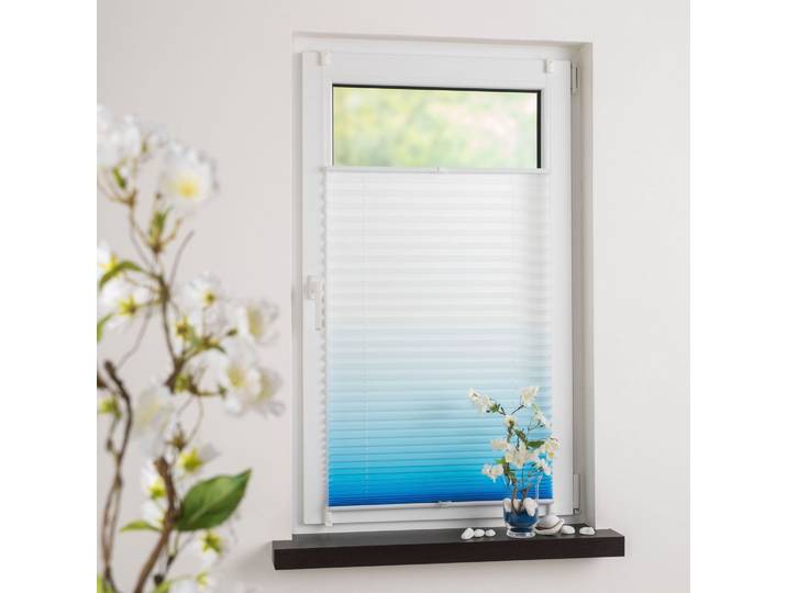 Plissee GARESA Farbverlauf Gr. 6, blau (azurblau, weiß, weiß), B:60cm H:130cm, Obermaterial: 100% Polyester, Plissees, Plissee, einfache Montage, blickdicht, dekorativ