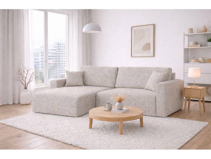 Kaiser Möbel Ecksofa mit Schlaffunktion und Bettkasten, Ariel XL, Chenille-Stoff, Stoff Artico, Beige, Links