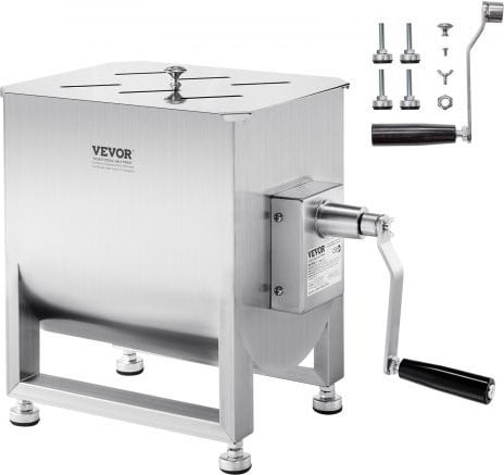 VEVOR handmatige vleesmenger 48 kg, roestvrijstalen worstmachine met reductiekast, zilver