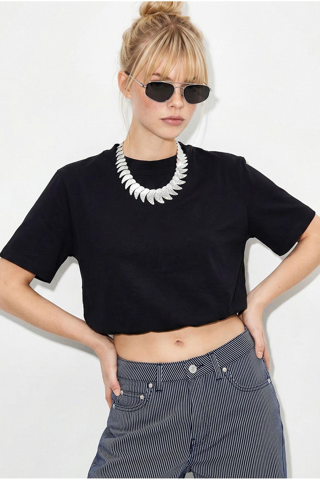 Damen Crop Crew Neck T-Shirt