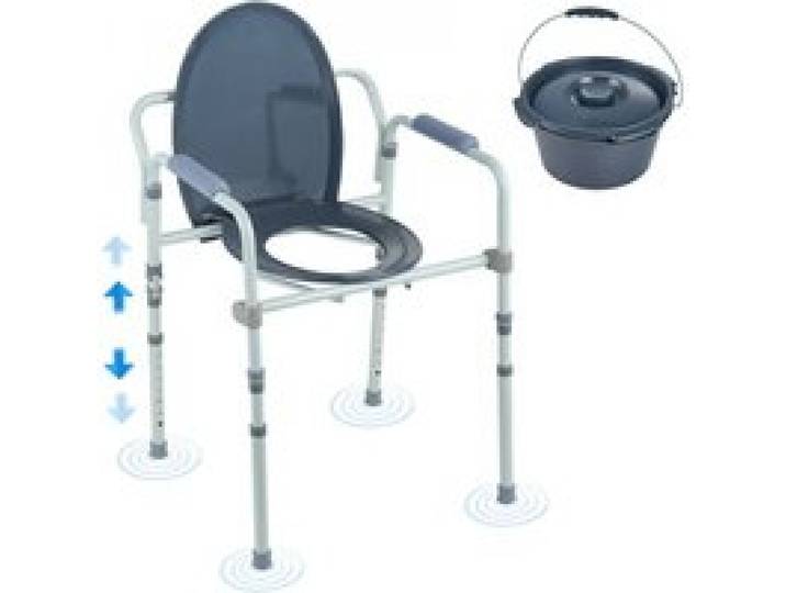 VEVOR Toilettenstuhl, Nachtkommode mit Breiterem Toilettensitz, 7-stufig Höhenverstellbar 44-59 cm, Abnehmbarer 5,8-Liter-Eimer, Einfach zu Montieren, 158,8 kg Kapazität, Erhöhter Toilettensitz