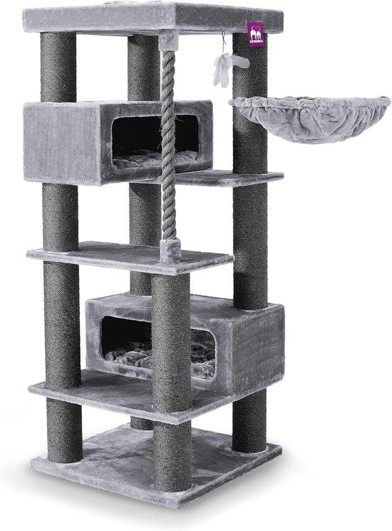 Große Katzenkletteranlage XXL - Stabiles Gerüst aus 190 cm langen Holzstämmen - Grauer Kletterbaum